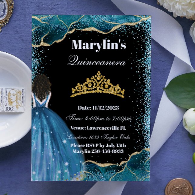 Enchanting Turquoise Glitter Princess Quinceanera  Invitation (Creator Uploaded)