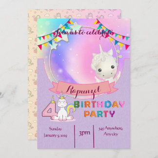 Enchanting Unicorn- 4th Birthday Party Invitation