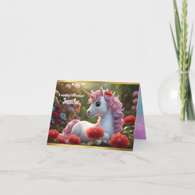 Enchanting Unicorn Birthday Folded Greeting Card (Front)