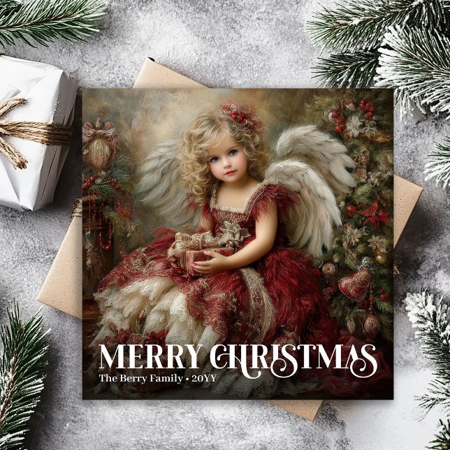 Enchanting Victorian Angel Burgundy Christmas Card (Enchanting Victorian Angel Burgundy Christmas Card)