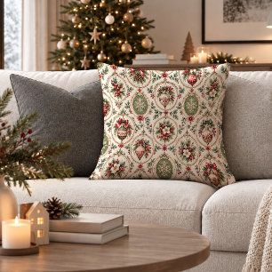 Enchanting Vintage Christmas Botanical Throw Pillo Cushion