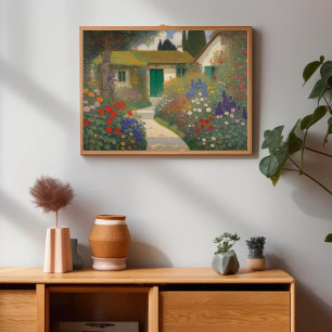Enchanting Vintage Cottage Landscape Painting   Poster