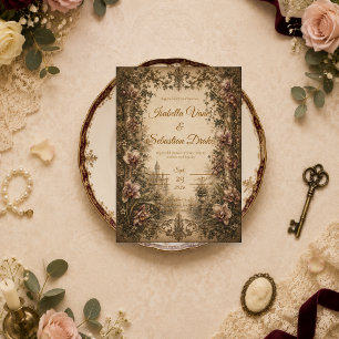 Enchanting Vintage Orchid Wedding Invitation