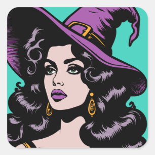 Enchanting Vintage Witch Square Sticker