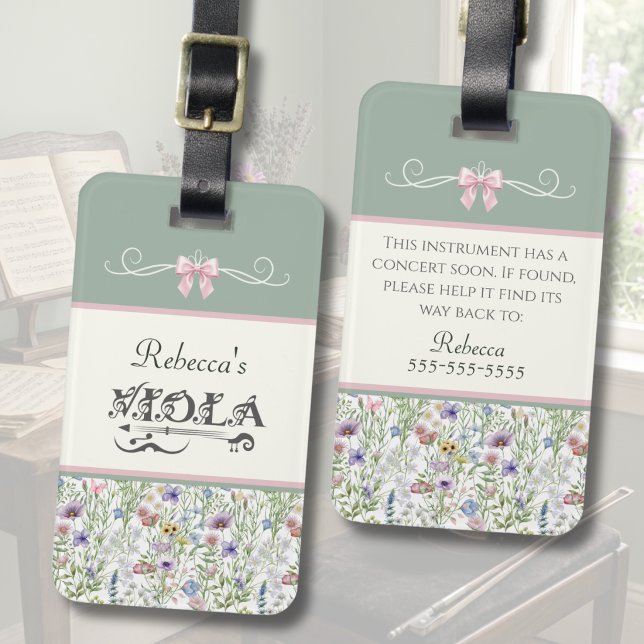 Enchanting Viola Student Instrument Case Tag (Wildflower Viola Case Tag | Custom Orchestra Student ID | Aesthetic Floral Musician Gift)