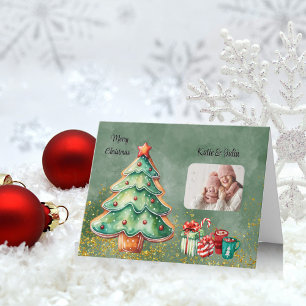 Enchanting Watercolor Christmas Photo Holiday Card