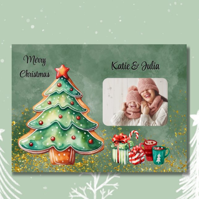 Enchanting Watercolor Christmas Tree Photo Holiday Card (Creator Uploaded)
