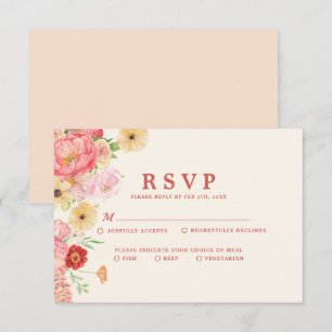 Enchanting Watercolor Floral butter yellow Wedding RSVP Card