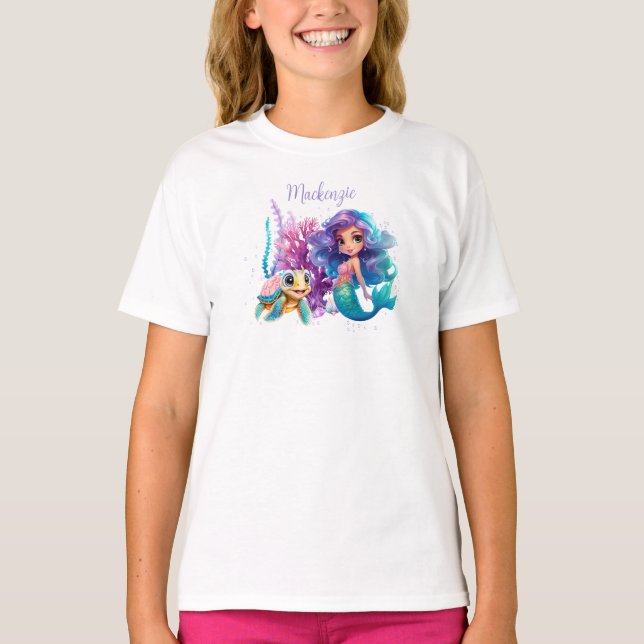 Enchanting Watercolor Mermaid Personalised T-Shirt (Front)