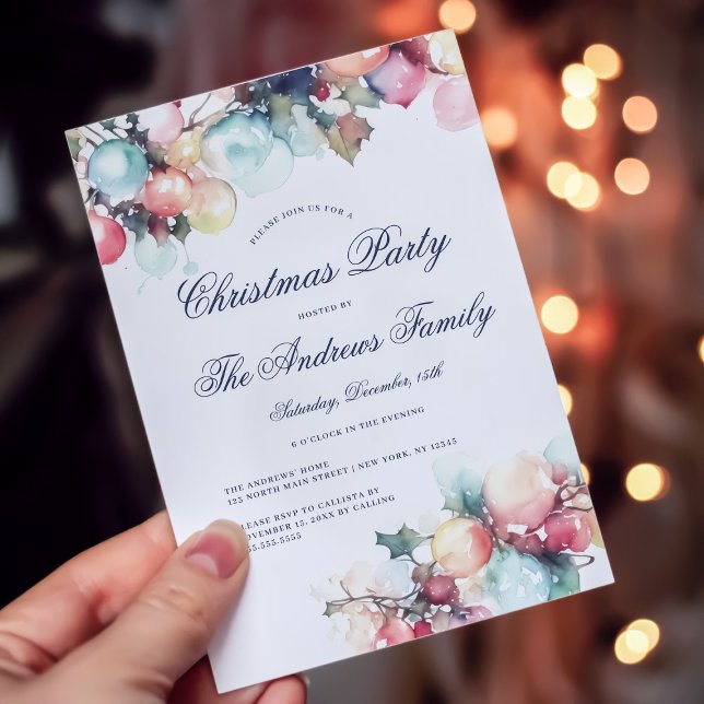 Enchanting Watercolor Ornament Christmas Party Invitation (Creator Uploaded)