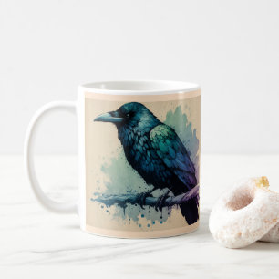 Enchanting Watercolor Raven Art: Bold & Mystical Coffee Mug