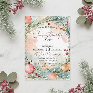 Enchanting Watercolor Wreath Christmas Party Invitation