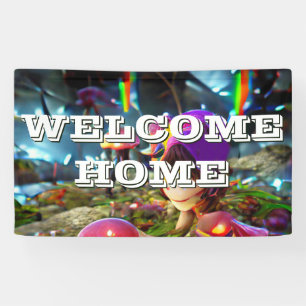 Enchanting Welcome Home Banner with Mushrooms