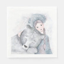 Enchanting whimsical Girl and Bear Christmas