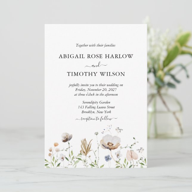 Enchanting Whimsical Wildflowers Elegant Script  I Invitation (Standing Front)