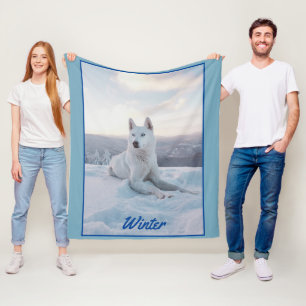 Enchanting White Husky Dog in the snow Fleece Blanket