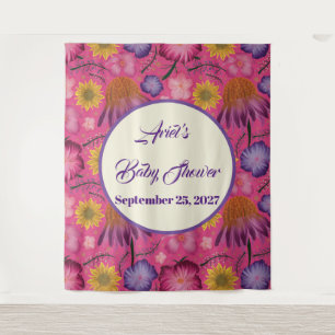 Enchanting Wildflower Pink Baby Shower Tapestry
