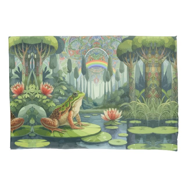 Enchanting William Morris Frog in a Forest  Pillowcase (Front)