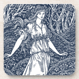 Enchanting William Morris–Style Woodland woman Coaster