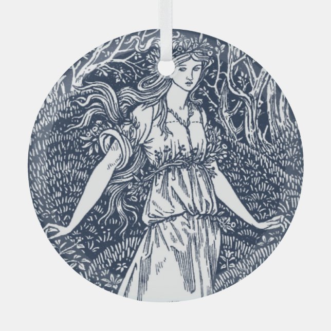 Enchanting William Morris–Style Woodland woman Glass Tree Decoration (Front)