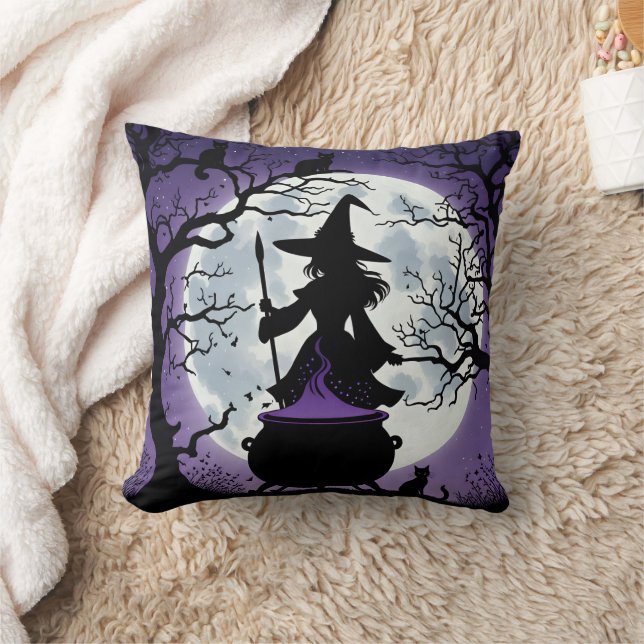 Enchanting witch brews potions under a full moon cushion (Blanket)
