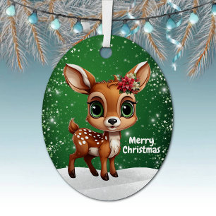 Enchanting Young Buck Starry Green Whimsical 🎄🦌 Metal Tree Decoration