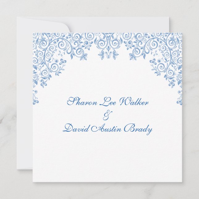 Enchantment White And Blue Wedding Invites (Front)