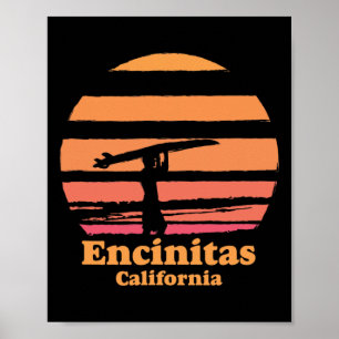 Encinitas California Retro Surf Vintage Surfing Su Poster
