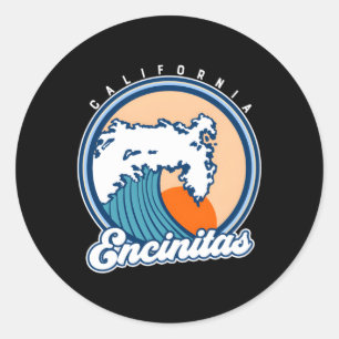 Encinitas California Surf Wave Classic Round Sticker