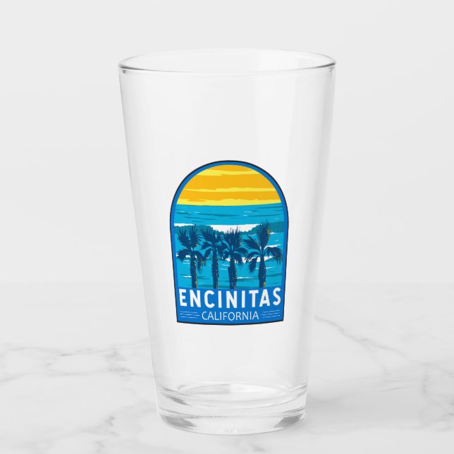 Encinitas California Travel Art Vintage Glass (Front)
