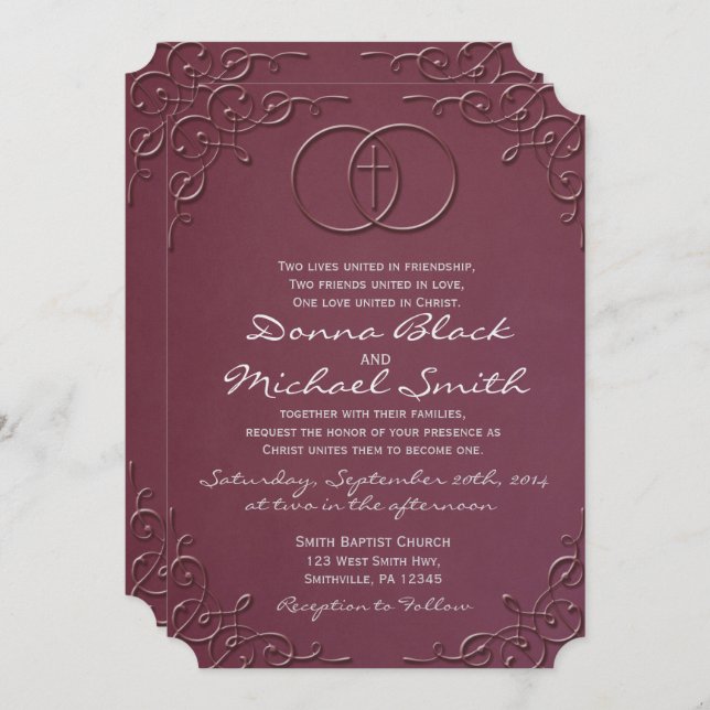 Encircled Cross Religious Wedding Invitations (Front/Back)