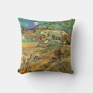 Enclosed Wheat Field w Peasant by Vincent van Gogh Cushion