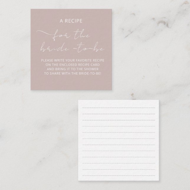 Enclosure Card "A RECIPE" for the bridel shower (Front/Back)