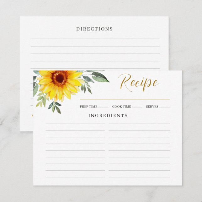 Enclosure Card Bridal Shower Recipe. (Front/Back)