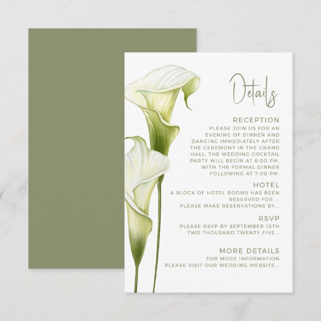 Enclosure Card Details for Wedding.  (Front/Back)