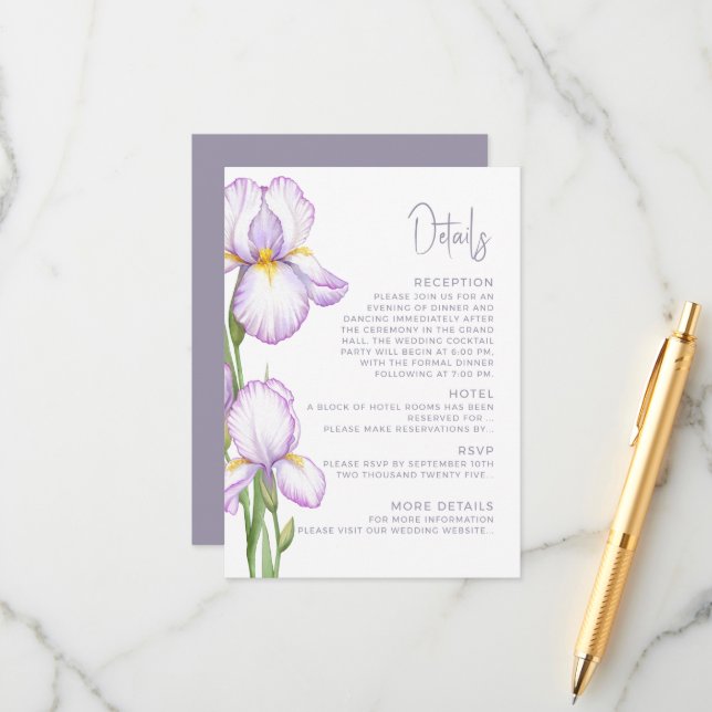 Enclosure Card Details for Wedding.  (Front/Back In Situ)