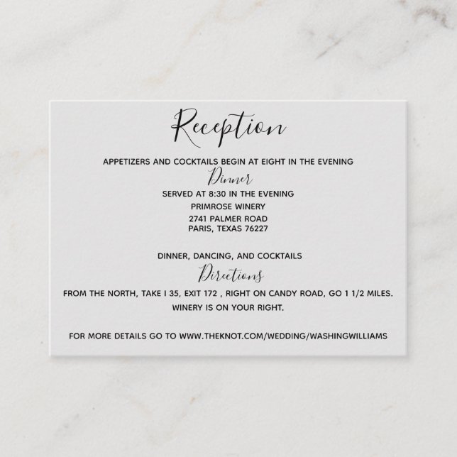 Enclosure Card Grey Wedding Reception (Front)