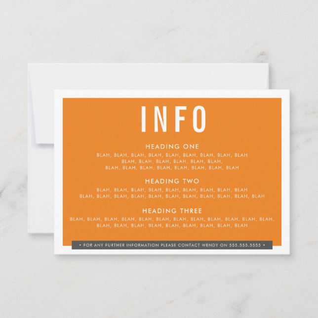 ENCLOSURE DETAILS fun bold block grey orange RSVP Card (Front)