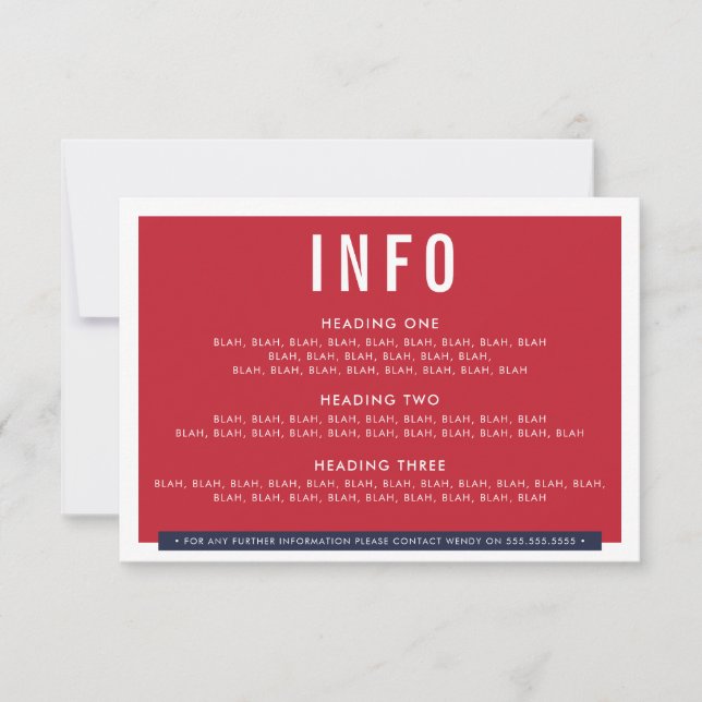 ENCLOSURE DETAILS fun bold block navy dark red RSVP Card (Front)