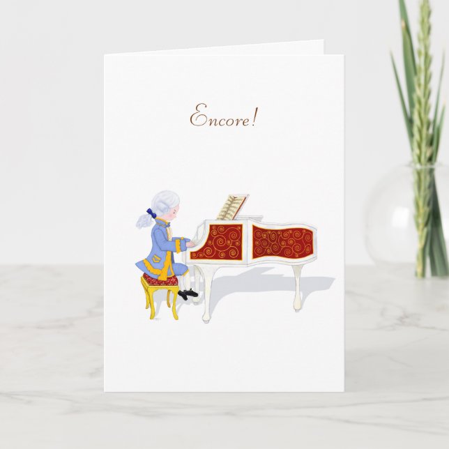 "Encore!" Cute Mozart Piano Performance Note Card (Front)
