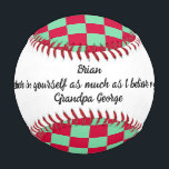 Encourage a Child & Bight red, Green  Checks  Baseball<br><div class="desc">A nice gift to a child for his first game of baseball with words of encouragement from family. This one is a keeper always.

The design features a classy chequerboard with bright red and light mint green colours.</div>