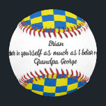 Encourage a Child & Blue, Yellow Checks Baseball<br><div class="desc">A nice gift to a child for his first game of baseball with words of encouragement from family. This one is a keeper always.

The design features a classy chequerboard with blue and yellow colours.</div>