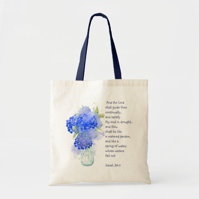 Encourage Scripture Isaiah Blue Garden Flower Tote Bag (Front)