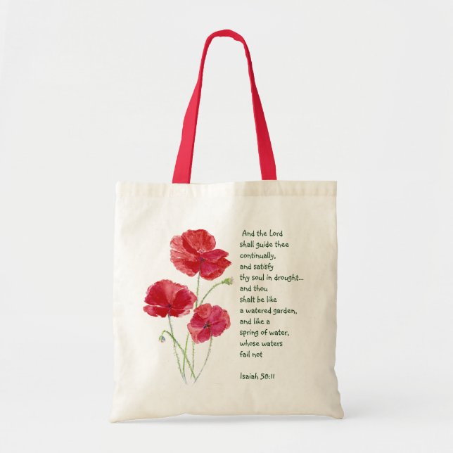Encourage Scripture Isaiah Poppy Garden Flower Tote Bag (Front)