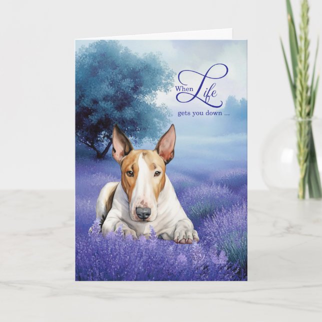 Encouragement Bull Terrier Dog Lavender Meadow Card (Front)