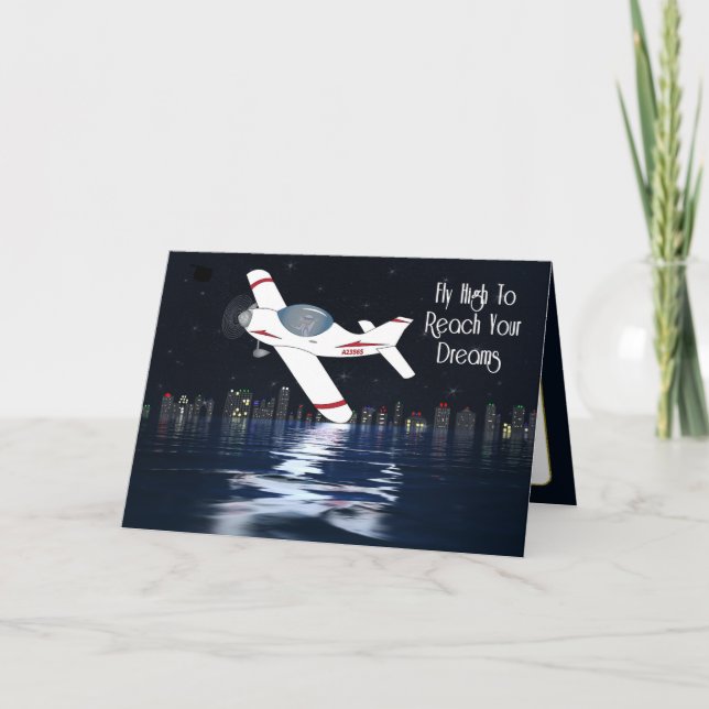 Encouragement Fly High Pilot in Plane Night Lights Card (Front)