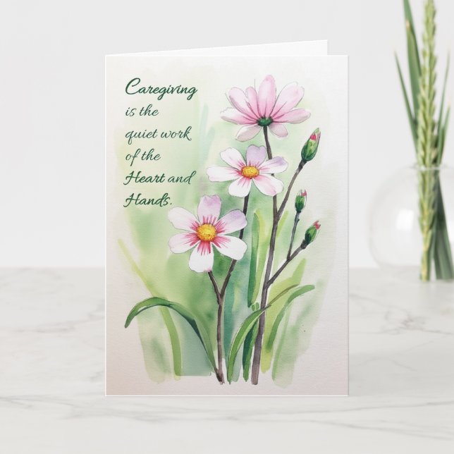 Encouragement for Caregiver Heart Hands Watercolor Card (Front)