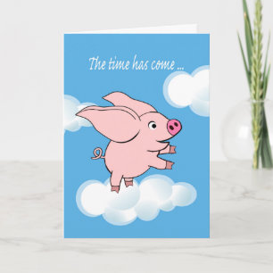 Encouragement Pig With Big Ears Flying in Clouds Card