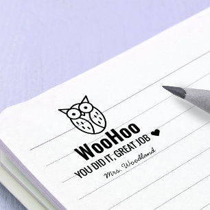 Encouragement WooHoo Owl Personalised Teachers Self-inking Stamp
