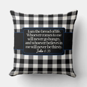 Encouraging Bible Verse, Black And White Plaid Cushion